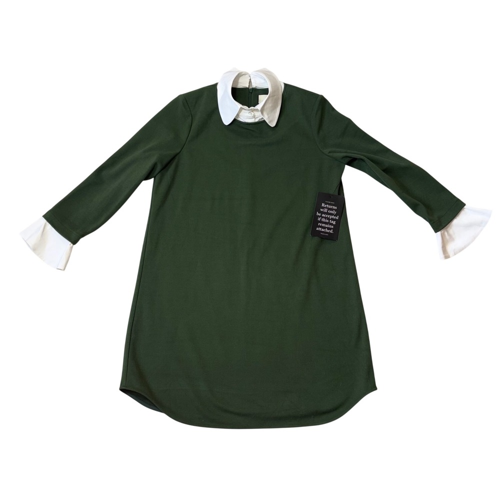 Tuckernuck Womens XL Hunter Green Layered Look Peter Pan Collar Shift Dress NEW‎
